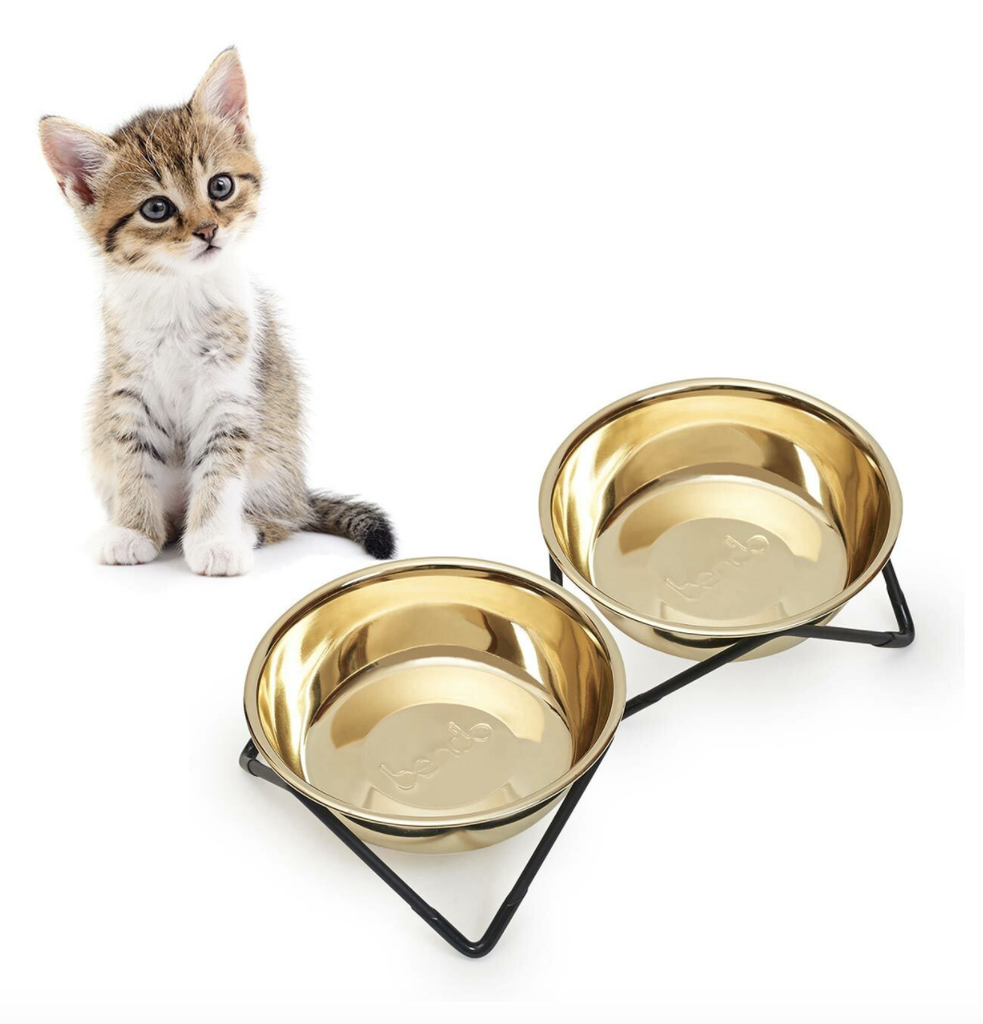 Meow Meow Double Cat Bowl - Black/Gold