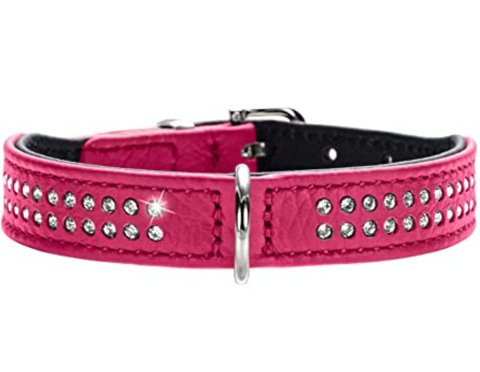 Pink coloured Elk Leather Diamond Collar