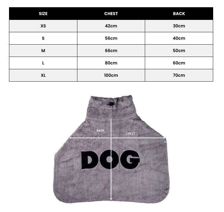 DOG poncho size chart